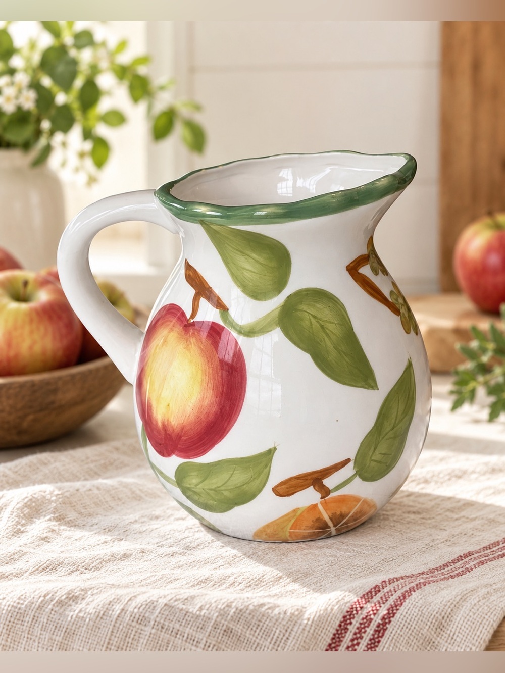 American Atelier Blossom Breeze 5014 Apple Fruit Pitcher 7.5” Hand Painted